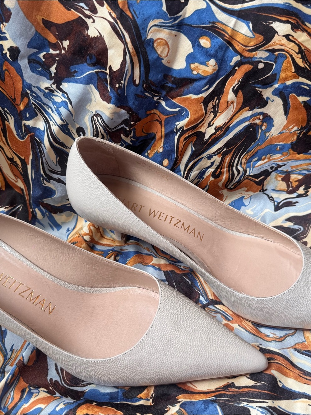 Stuart Weitzman Women's Pointed Toe Kitten Heels in Light Beige